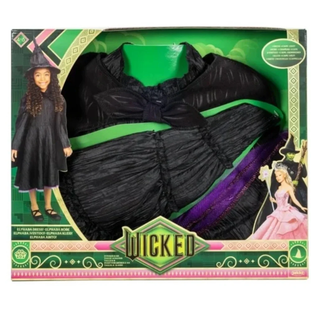 Wicked Elphaba Witch Costume dress for Kids NEW - Black dress cape hat